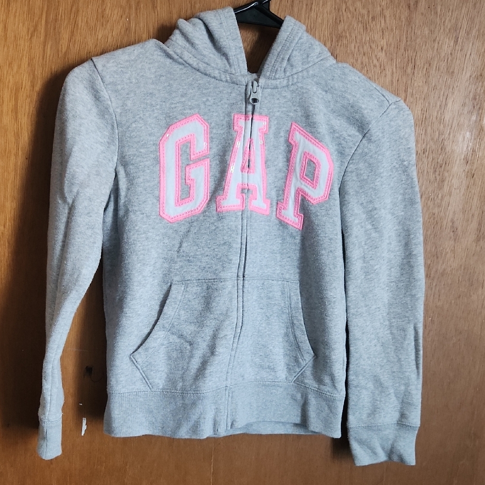 GAP Kids Heather Gray Hoodie with Pink Lettering